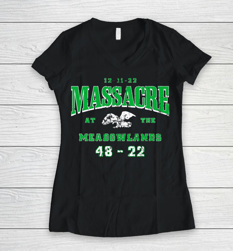 Barstool Sports Store Massacre At The Meadowlands Women V-Neck T-Shirt