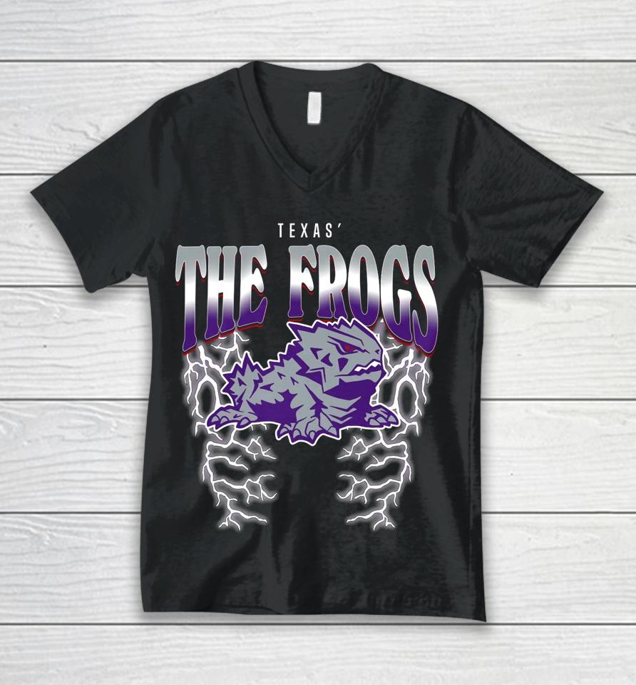 Barstool Sports Store Texas The Frogs Lightning Unisex V-Neck T-Shirt