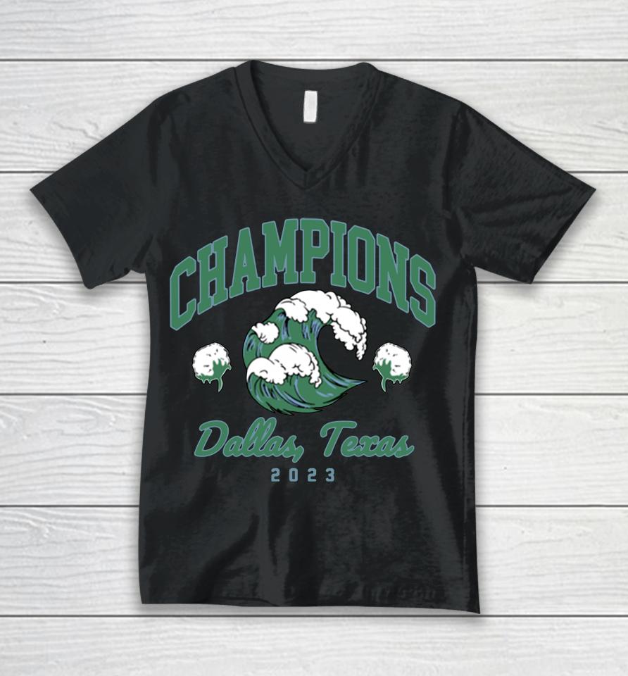 Barstool Sports Store Tulane Green Wave 2023 Cotton Bowl Champions Unisex V-Neck T-Shirt