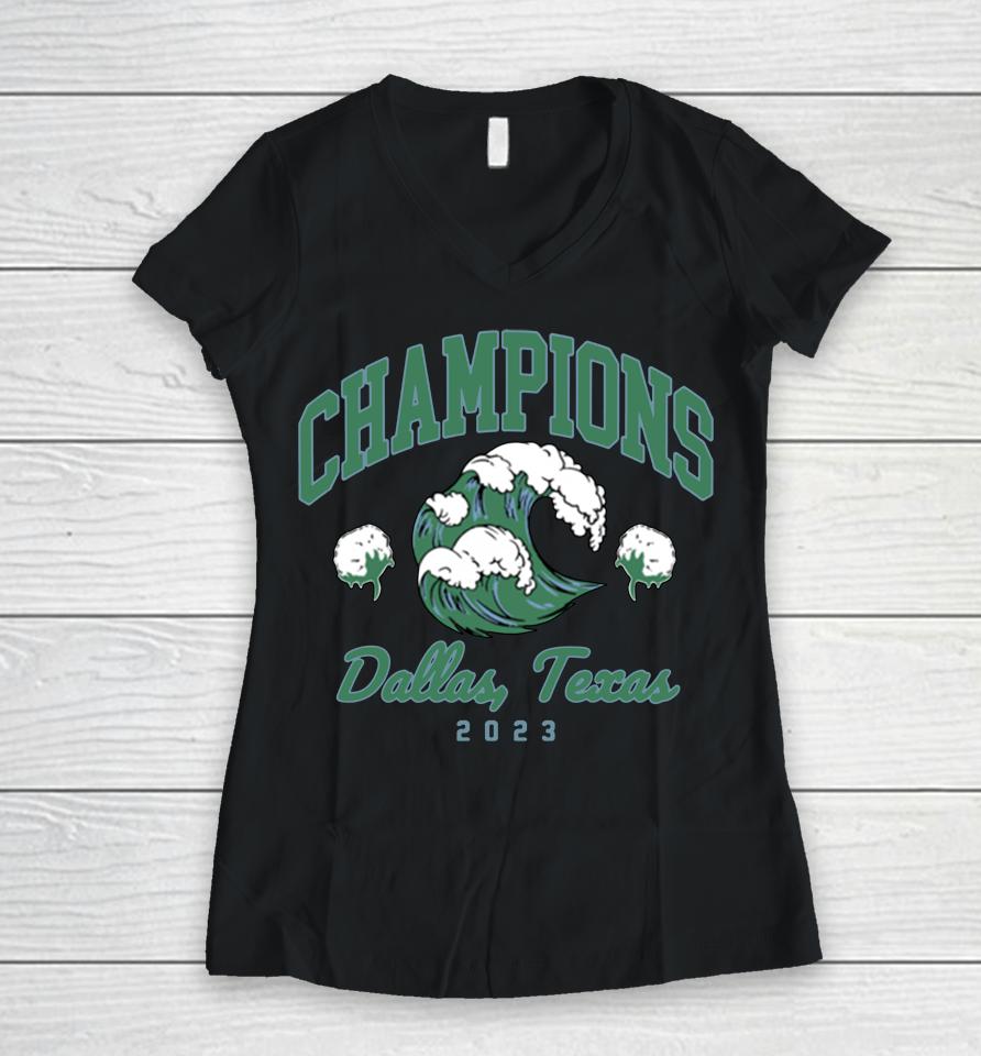 Barstool Sports Store Tulane Green Wave 2023 Cotton Bowl Champions Women V-Neck T-Shirt