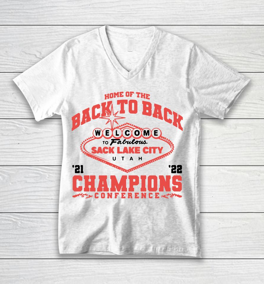 Barstool Sports Store Utah Utes Football 2022 Home Of The Back To Back Conference Champions Unisex V-Neck T-Shirt