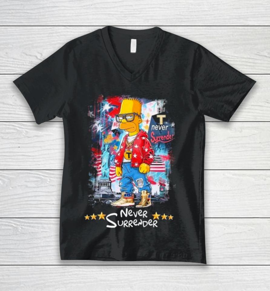 Bart Simpson Never Surrender American 2024 Unisex V-Neck T-Shirt