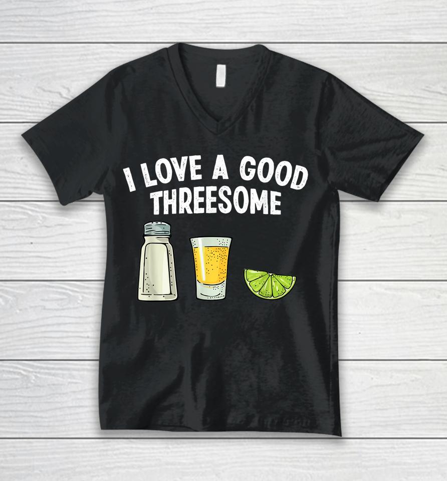 Bartender I Love A Good Threesome Drinking Bartending Barman Unisex V-Neck T-Shirt