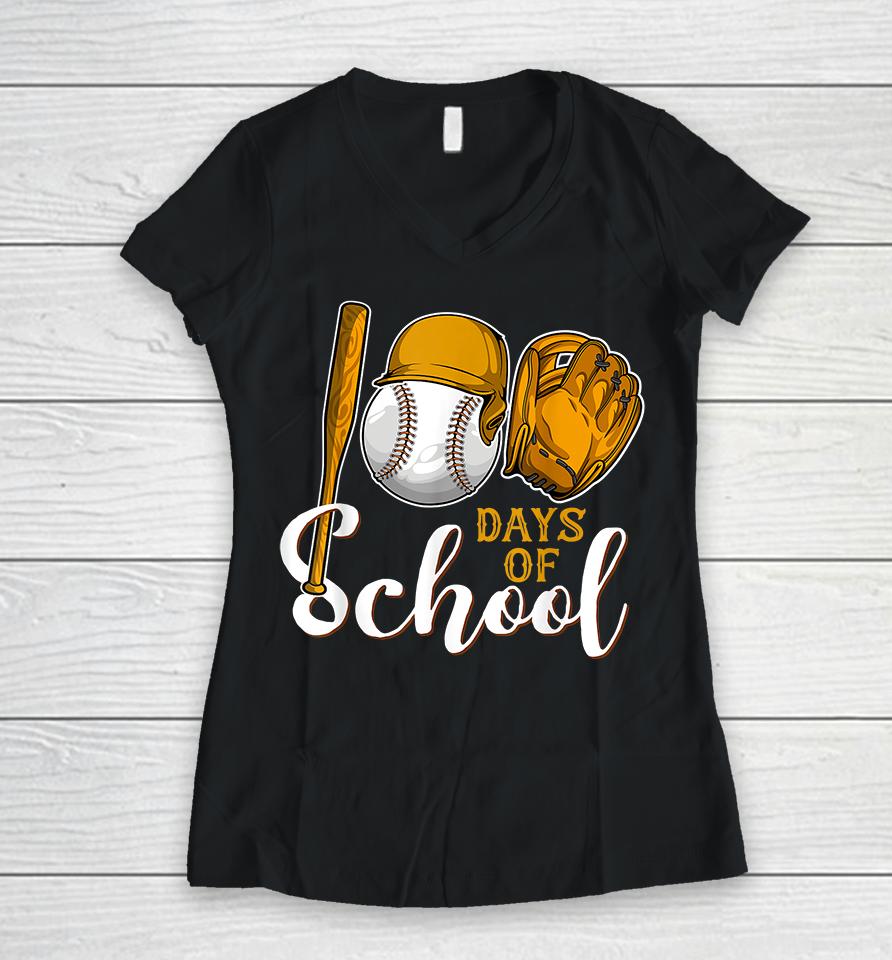 Baseball 100 Days Of School Women V-Neck T-Shirt