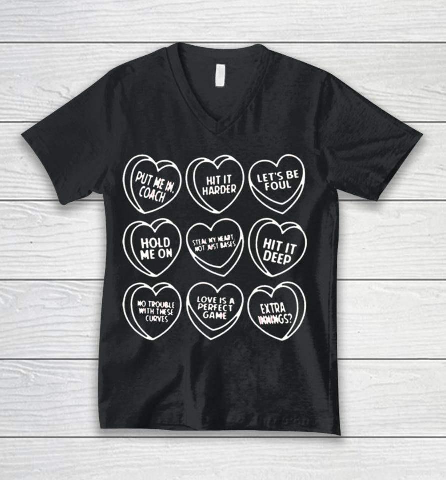 Baseball Candy Hearts Unisex V-Neck T-Shirt