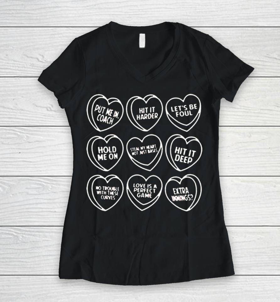 Baseball Candy Hearts Women V-Neck T-Shirt