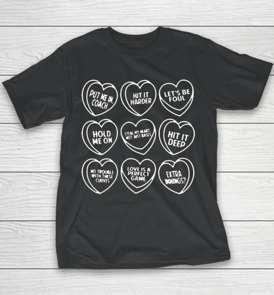 Baseball Candy Hearts Youth T-Shirt