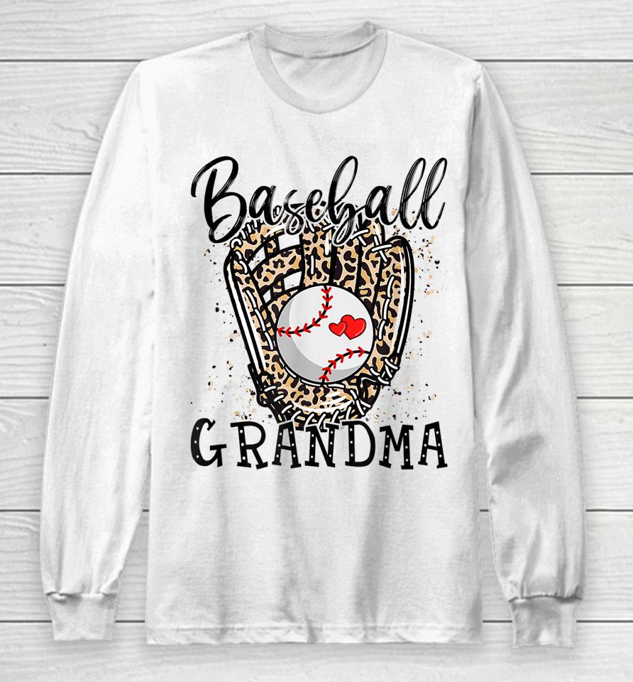 Baseball Grandma Leopard Game Day Baseball Lover Mother's Day Long Sleeve T-Shirt