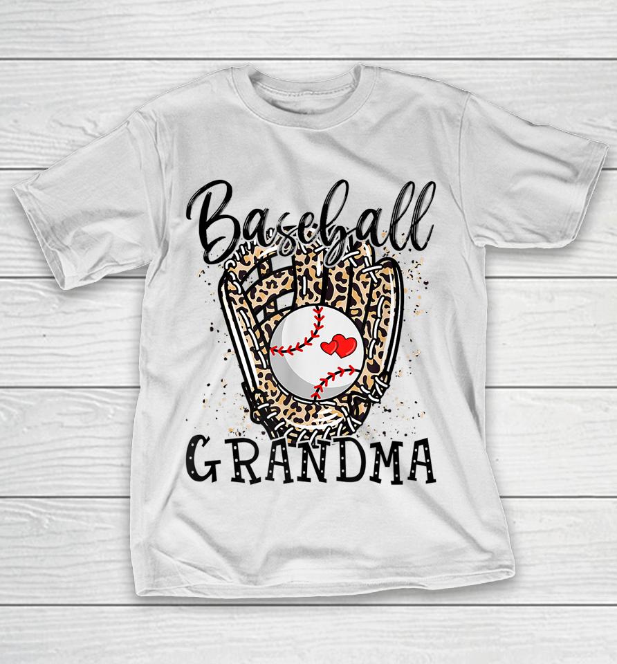 Baseball Grandma Leopard Game Day Baseball Lover Mother's Day T-Shirt