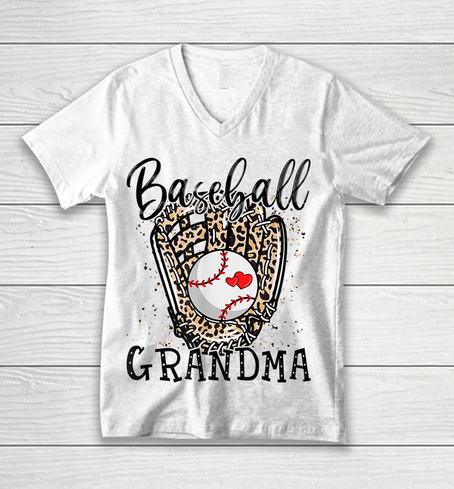Baseball Grandma Leopard Game Day Baseball Lover Mother's Day Unisex V-Neck T-Shirt