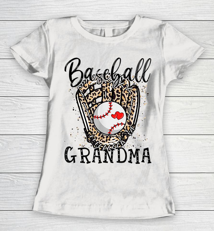 Baseball Grandma Leopard Game Day Baseball Lover Mother's Day Women T-Shirt