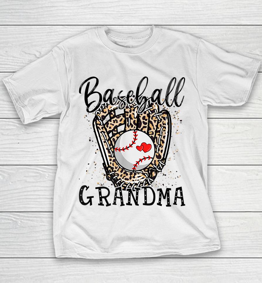 Baseball Grandma Leopard Game Day Baseball Lover Mother's Day Youth T-Shirt