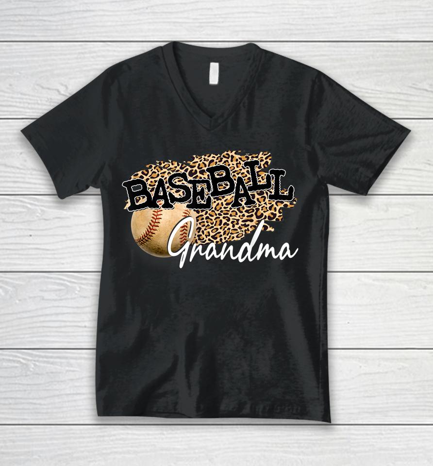 Baseball Grandma Leopard Mother's Day Unisex V-Neck T-Shirt