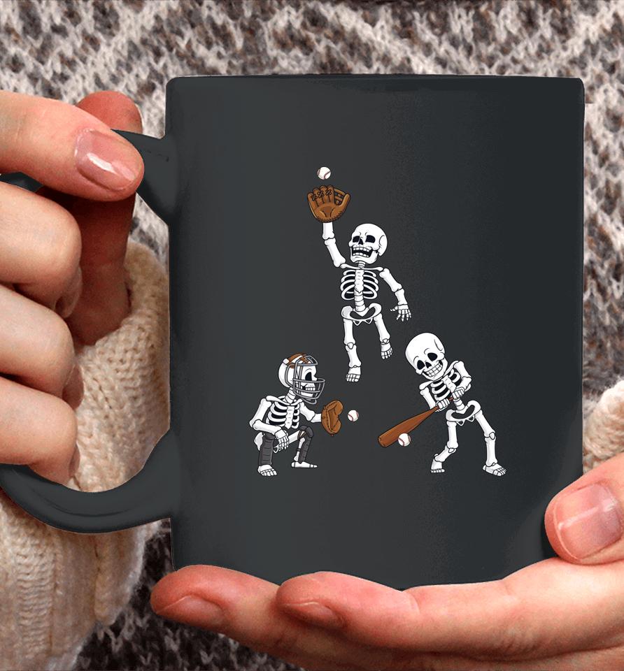 Baseball Halloween Skeletons Hitter Catcher Coffee Mug