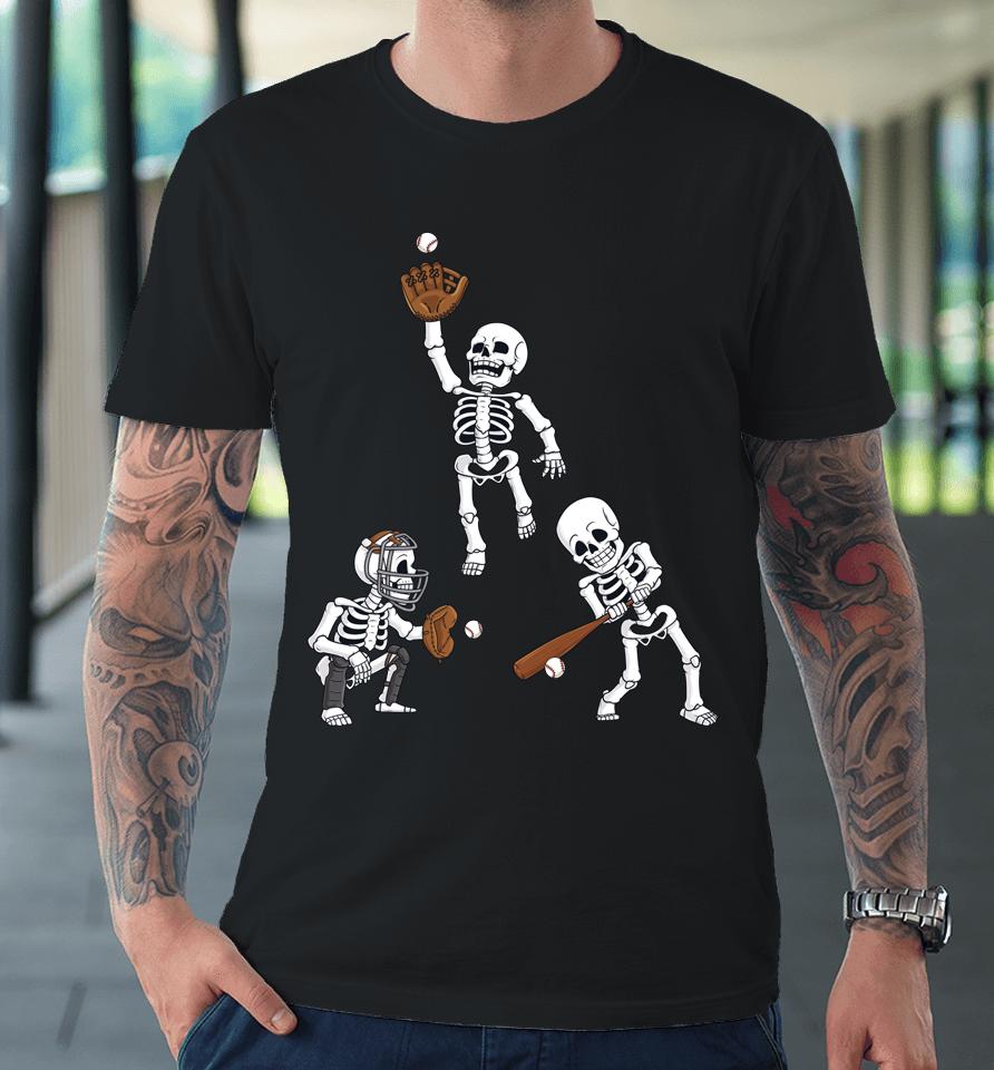 Baseball Halloween Skeletons Hitter Catcher Premium T-Shirt