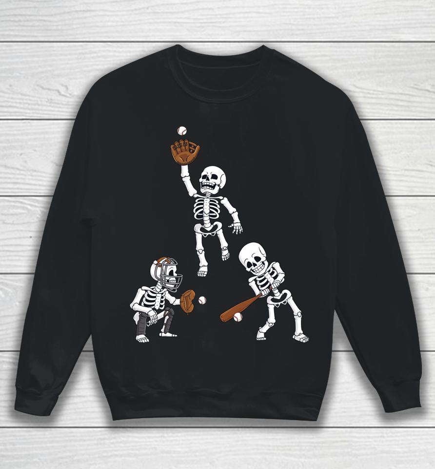 Baseball Halloween Skeletons Hitter Catcher Sweatshirt