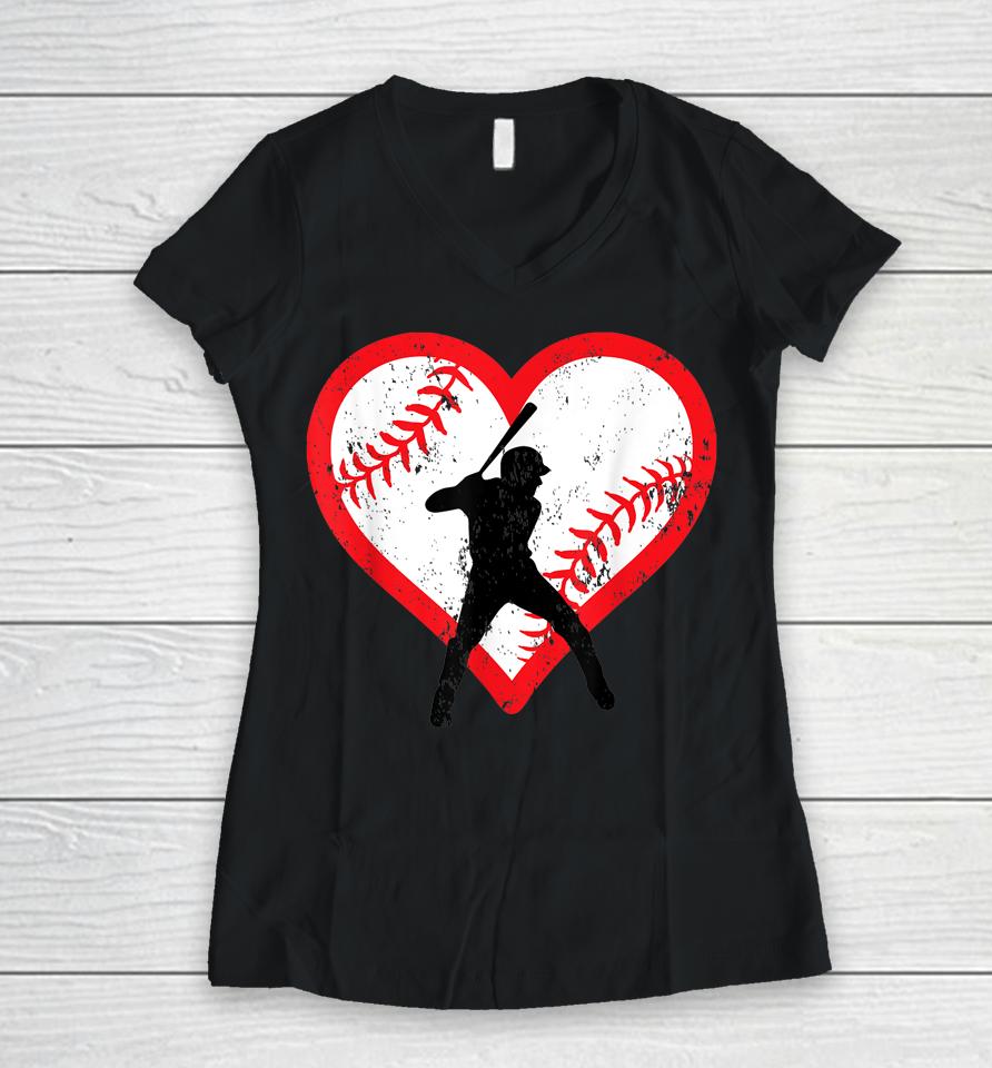 Baseball Heart Valentine's Day Women V-Neck T-Shirt