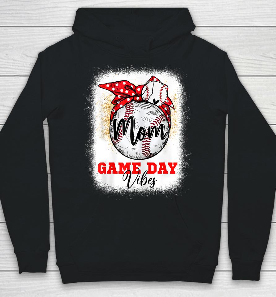 Baseball Mom Bleached Bun Game Day Vibes Mother's Day Hoodie