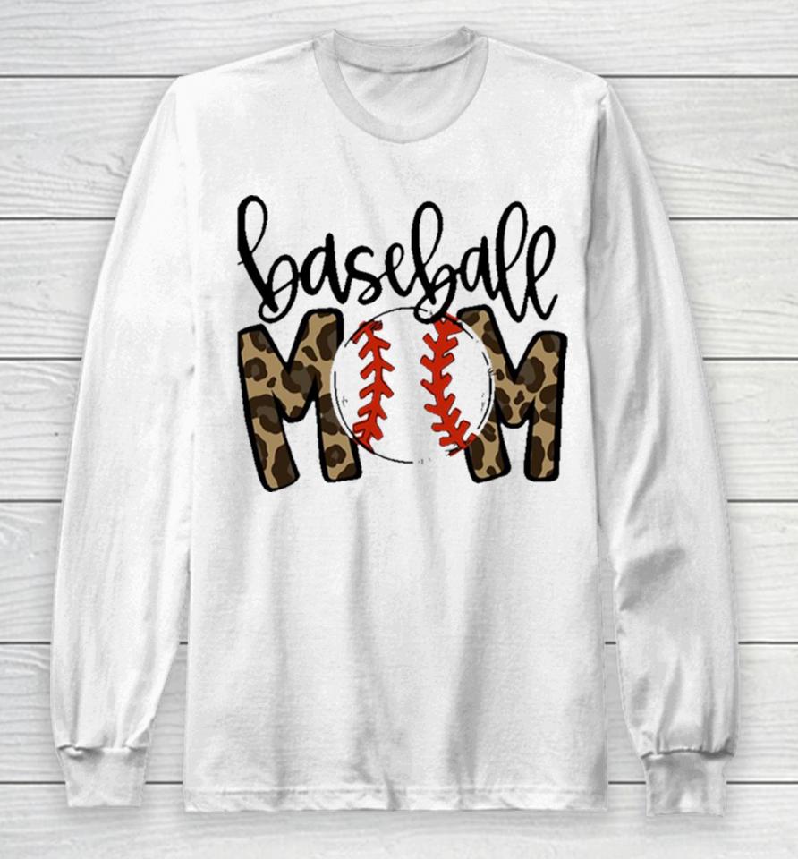 Baseball Mom Leopard Funny Softball Mom Mother’s Day Long Sleeve T-Shirt
