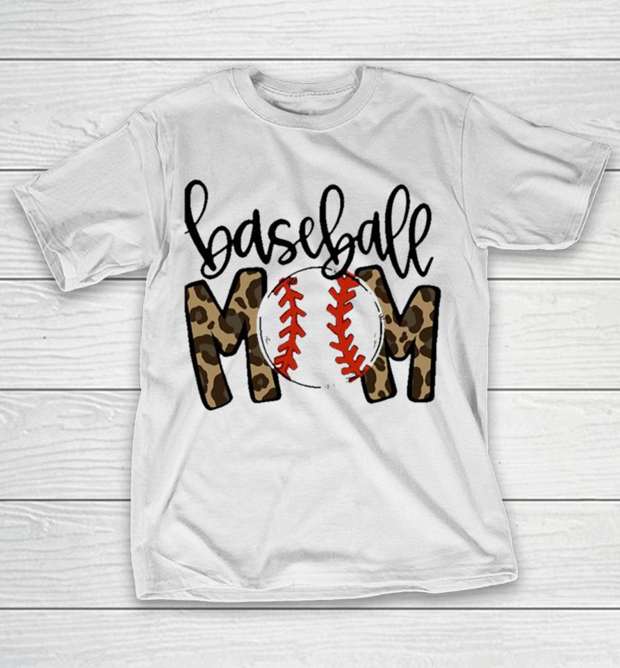Baseball Mom Leopard Funny Softball Mom Mother’s Day T-Shirt