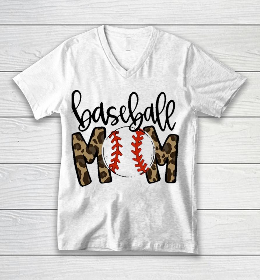 Baseball Mom Leopard Funny Softball Mom Mother’s Day Unisex V-Neck T-Shirt