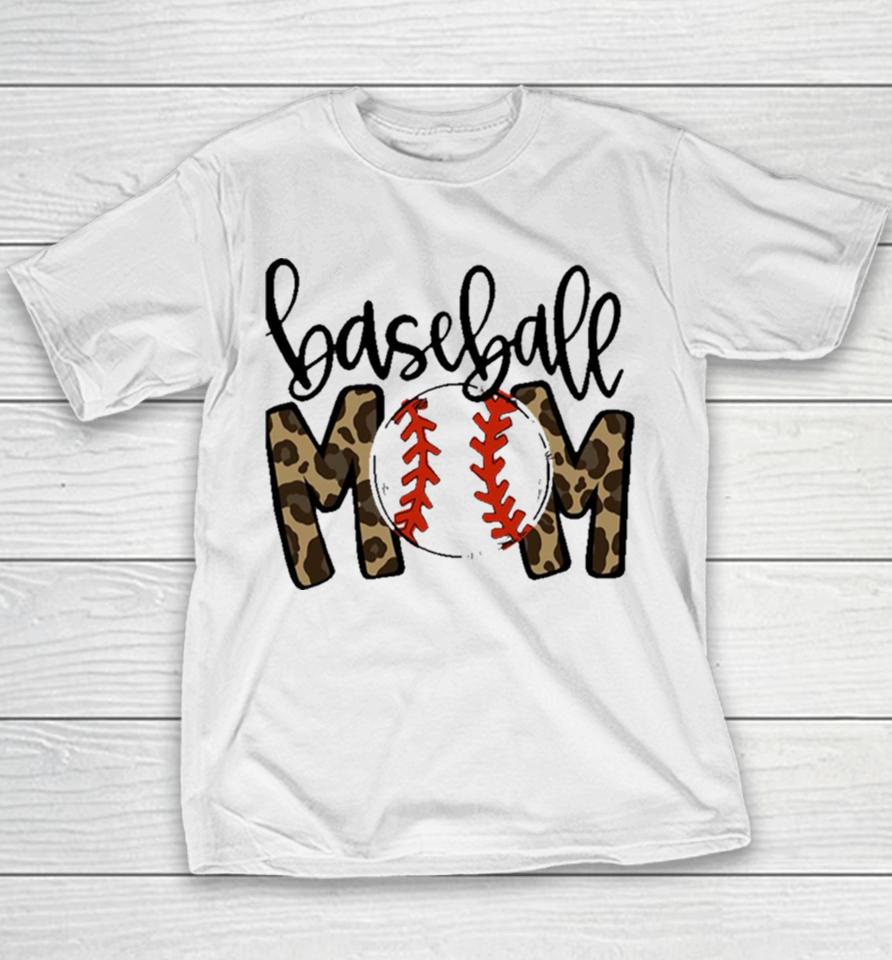 Baseball Mom Leopard Funny Softball Mom Mother’s Day Youth T-Shirt