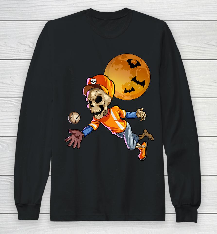 Baseball Skeleton Halloween Long Sleeve T-Shirt