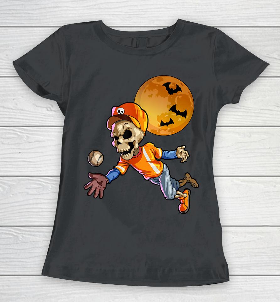 Baseball Skeleton Halloween Women T-Shirt