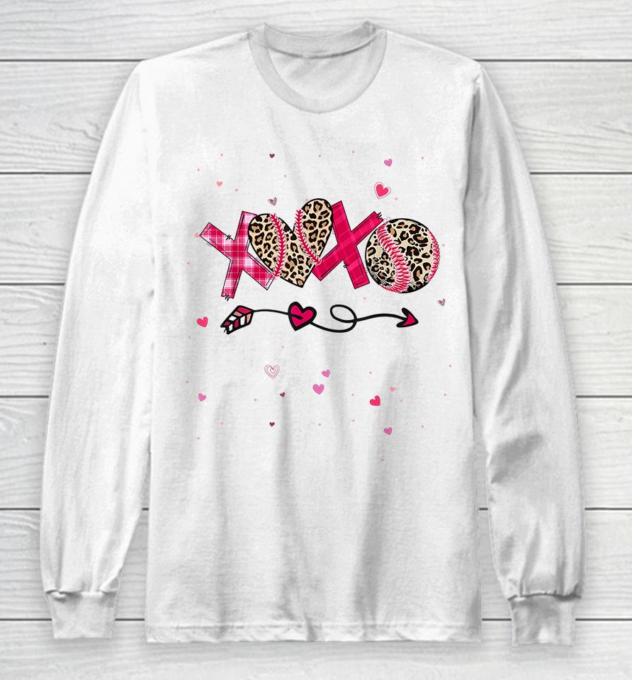 Baseball Softball Xoxo Heart Valentines Day Long Sleeve T-Shirt