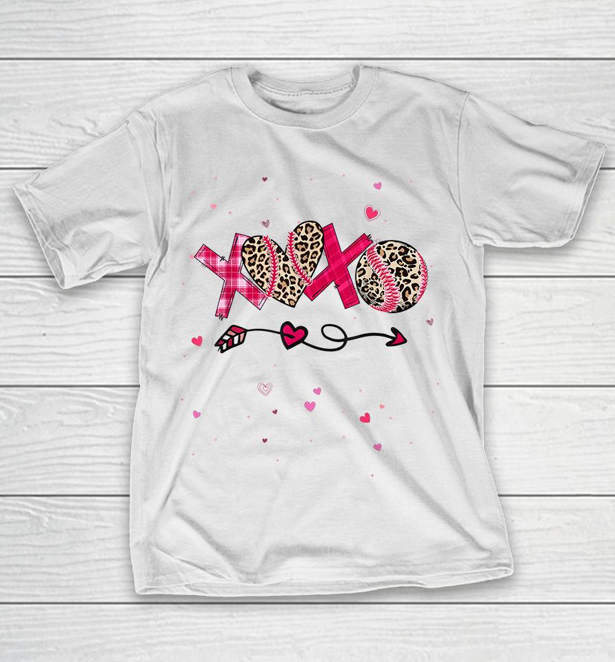 Baseball Softball Xoxo Heart Valentines Day T-Shirt