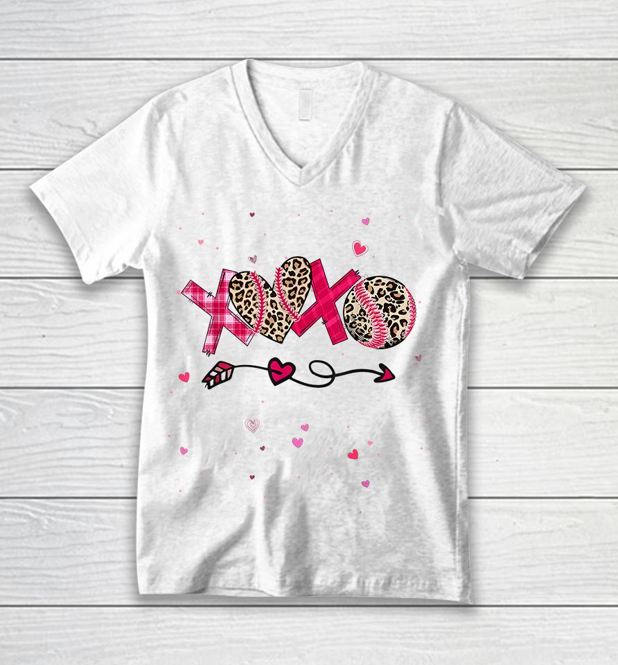 Baseball Softball Xoxo Heart Valentines Day Unisex V-Neck T-Shirt