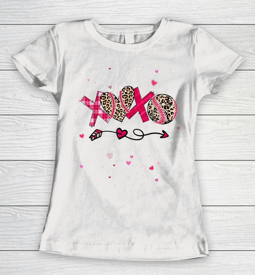 Baseball Softball Xoxo Heart Valentines Day Women T-Shirt