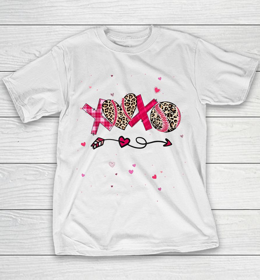 Baseball Softball Xoxo Heart Valentines Day Youth T-Shirt