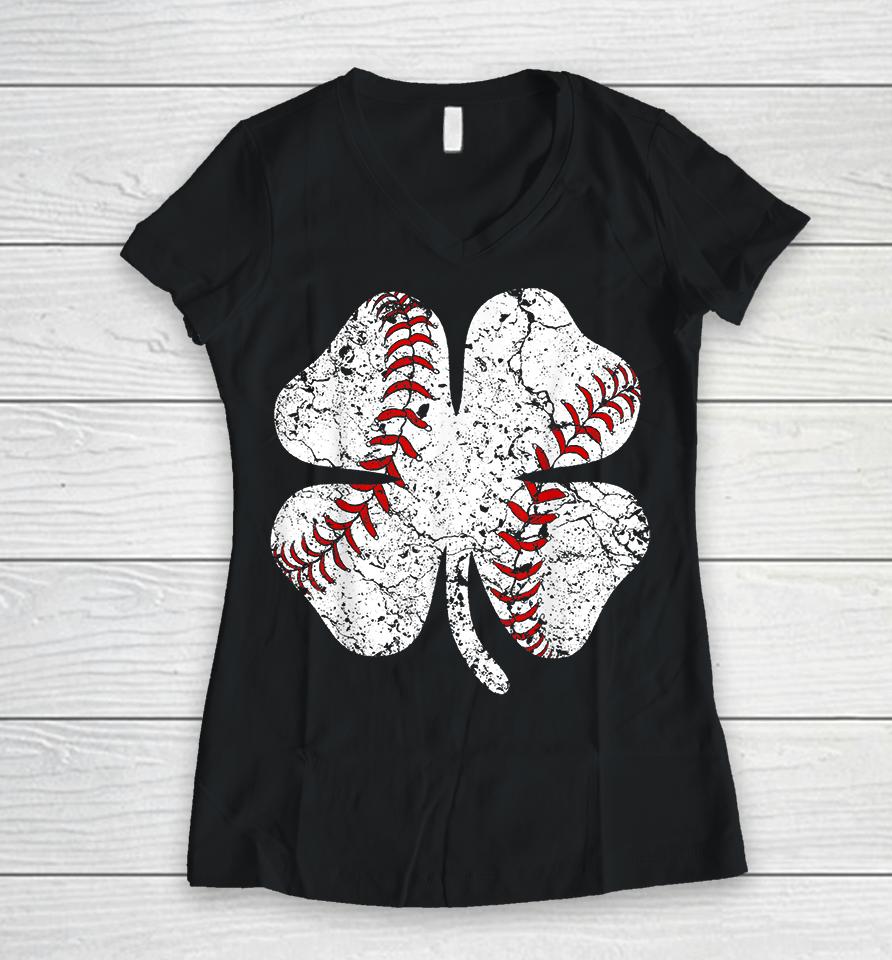 Baseball St Patricks Day Women V-Neck T-Shirt