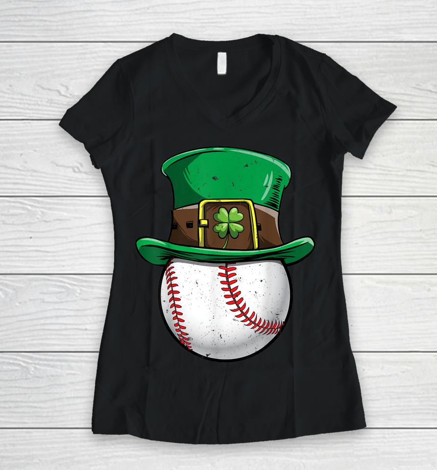 Baseball St Patrick's Day Women V-Neck T-Shirt