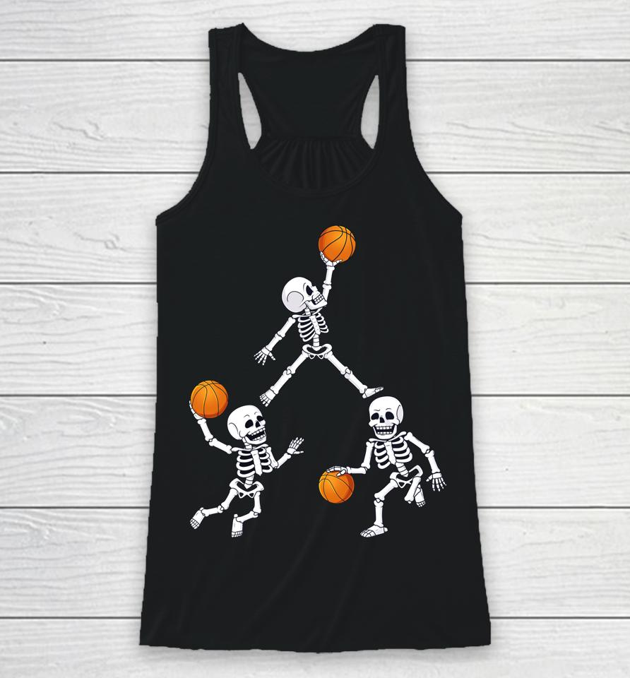 Basketball Halloween Skeleton Dunking Dribble Boys Racerback Tank