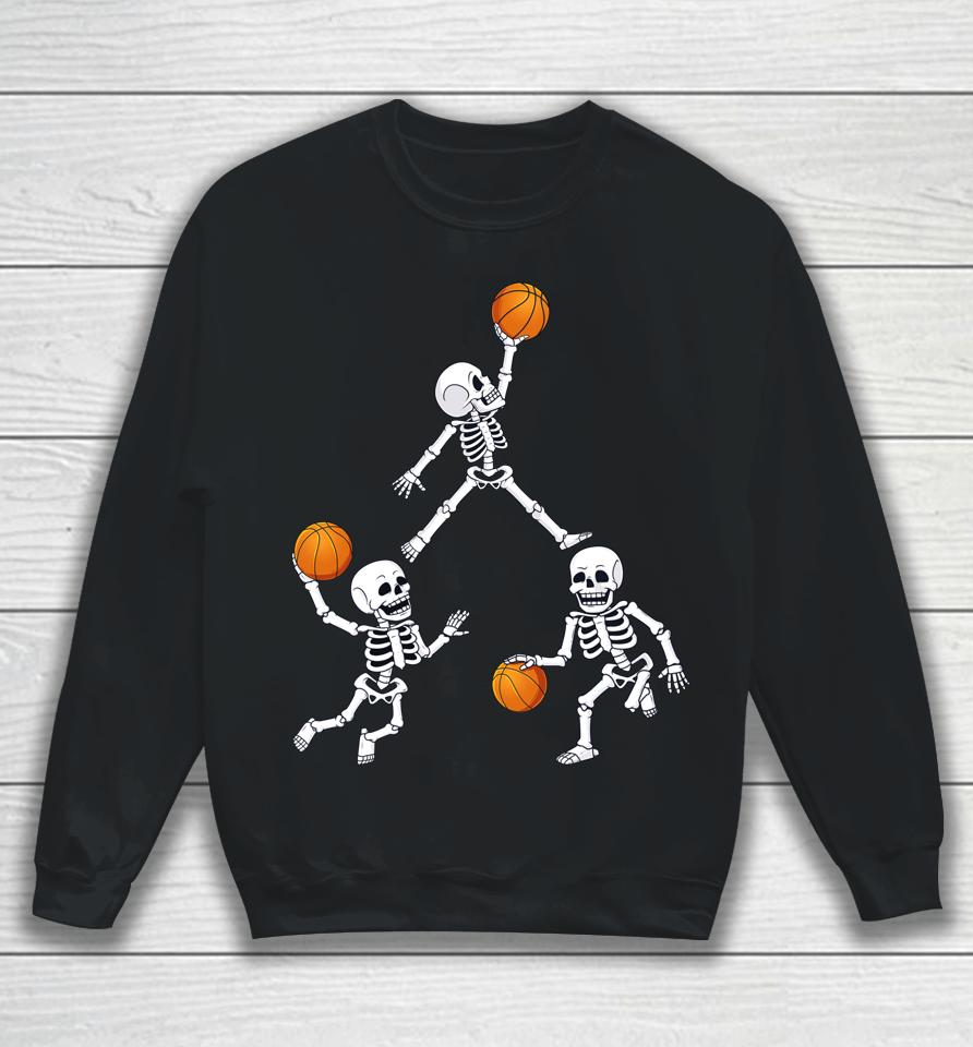 Basketball Halloween Skeleton Dunking Dribble Boys Sweatshirt