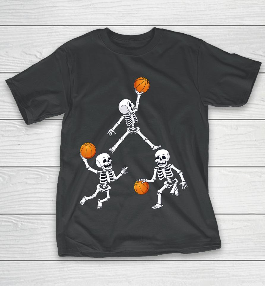 Basketball Halloween Skeleton Dunking Dribble Boys T-Shirt