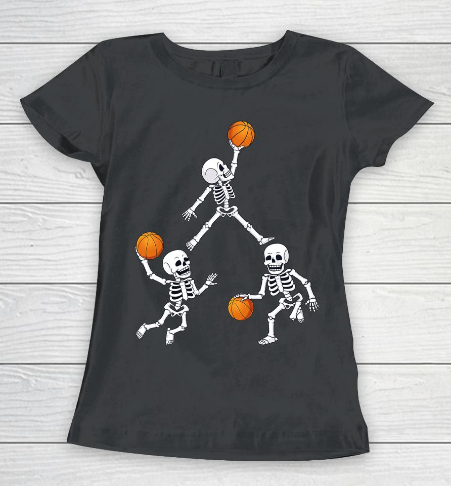 Basketball Halloween Skeleton Dunking Dribble Boys Women T-Shirt