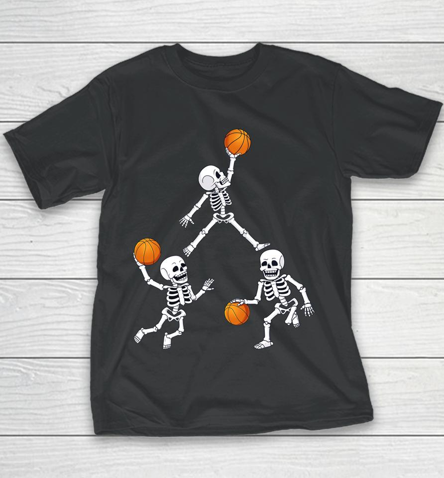 Basketball Halloween Skeleton Dunking Dribble Boys Youth T-Shirt