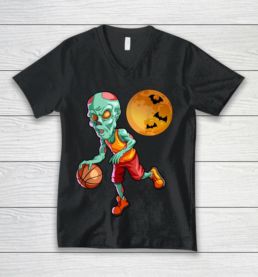 Basketball Halloween T-Shirt Zombie Halloween Unisex V-Neck T-Shirt