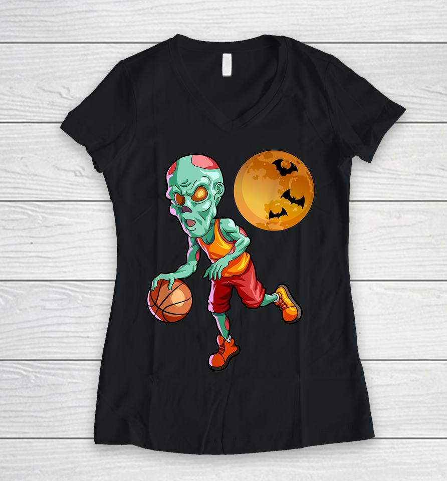 Basketball Halloween T-Shirt Zombie Halloween Women V-Neck T-Shirt