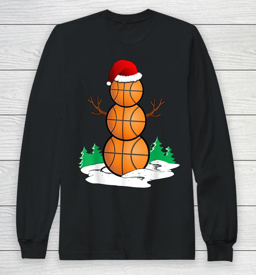 Basketball Snowman Balls Christmas Pajama Long Sleeve T-Shirt