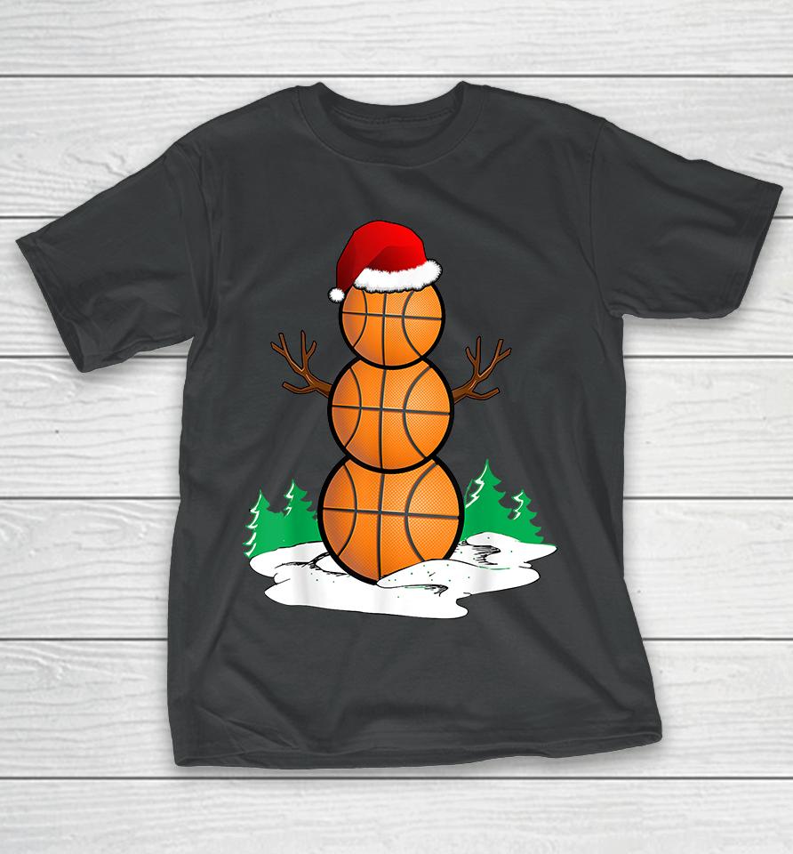 Basketball Snowman Balls Christmas Pajama T-Shirt