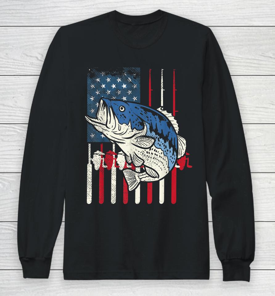 Bass Fish Us American Flag Patriotic Fishing Fisherman Gift Long Sleeve T-Shirt