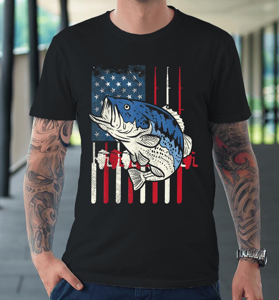 Bass Fish Us American Flag Patriotic Fishing Fisherman Gift Premium T-Shirt