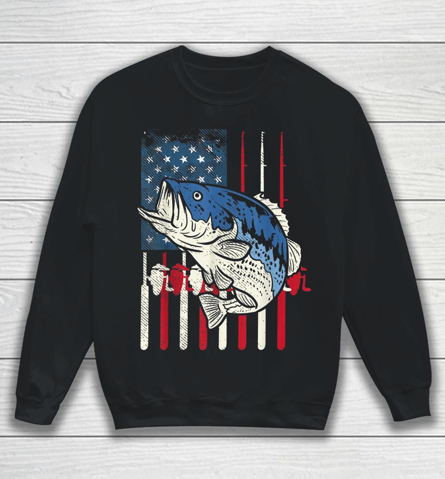 Bass Fish Us American Flag Patriotic Fishing Fisherman Gift Sweatshirt