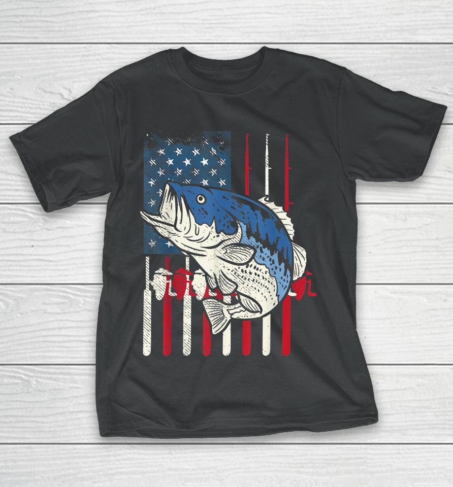 Bass Fish Us American Flag Patriotic Fishing Fisherman Gift T-Shirt