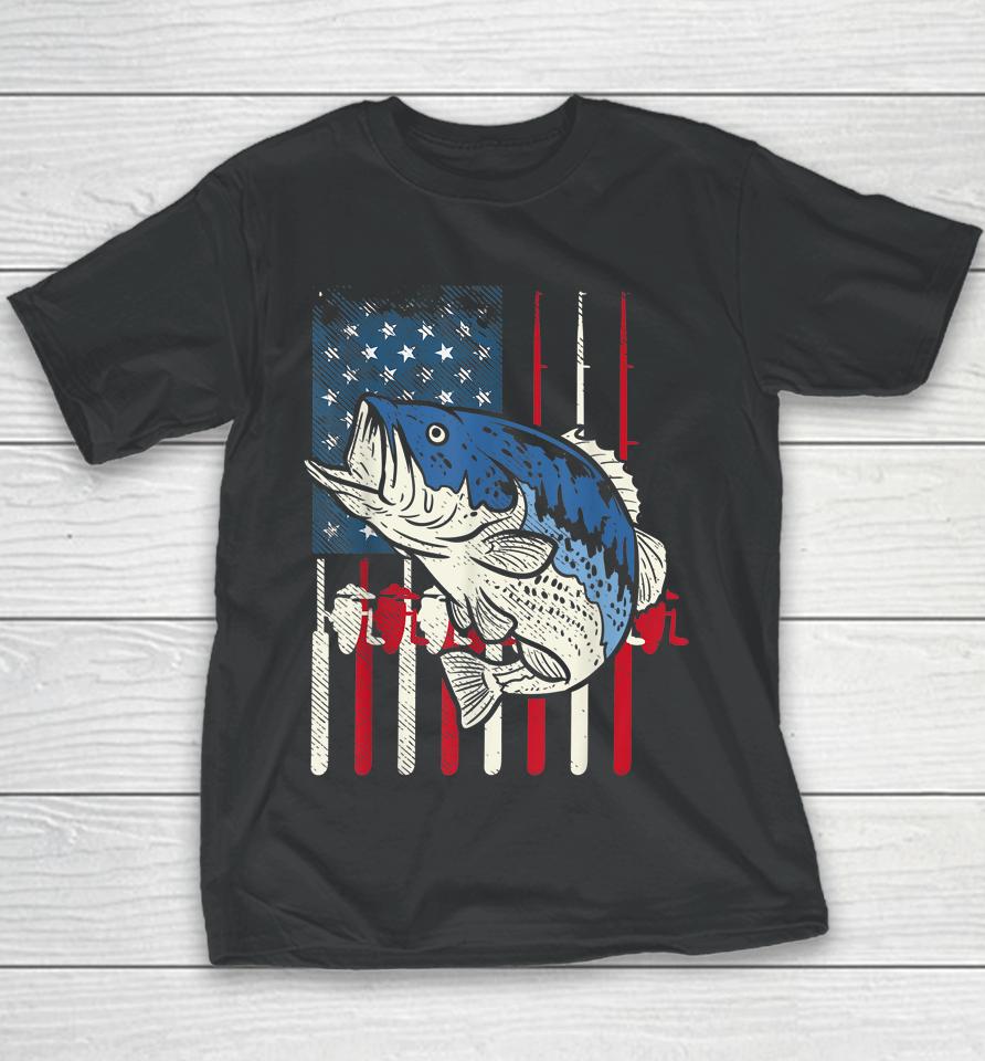 Bass Fish Us American Flag Patriotic Fishing Fisherman Gift Youth T-Shirt