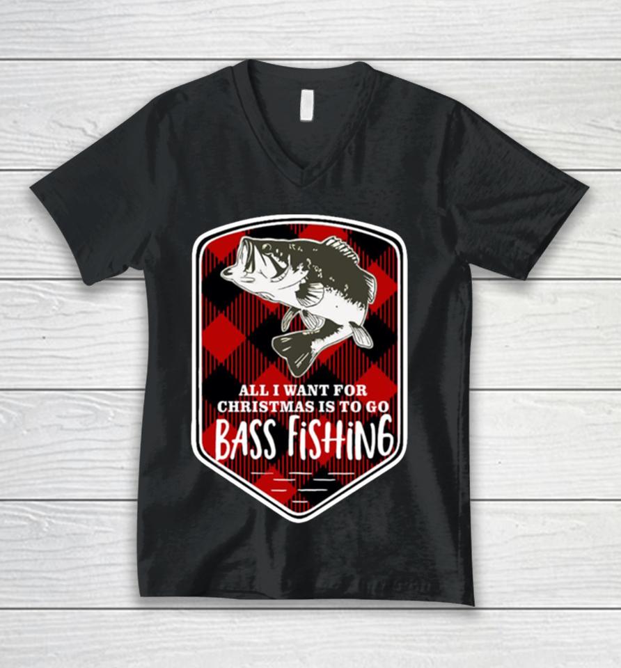 Bass Fishing All I Want Christmas Plaid Unisex V-Neck T-Shirt